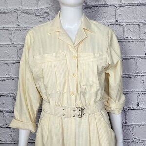 Taurus II Vintage Belted Yellow/White Striped Dress, Women's 8